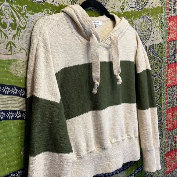 Madewell Clairview Cream and Green Colorblock Cropped Knit Sweater Size Large - Picture 7 of 13
